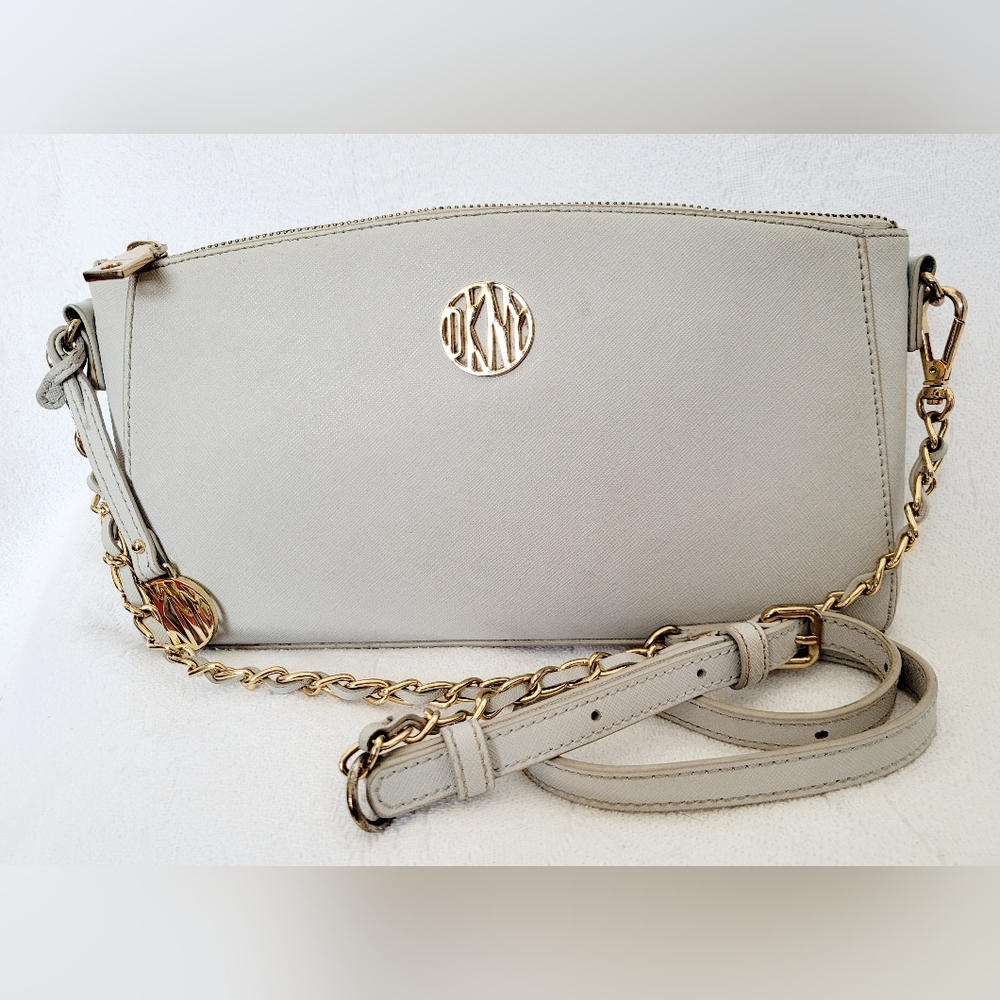 DKNY Bryant Park 100%Cow Saffiano Leather Crossbody Bag Taupe Gray 11"×6"×2"